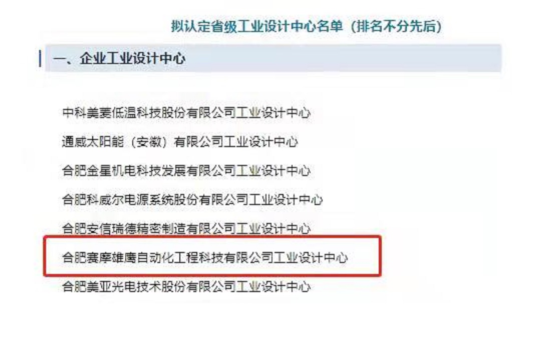 賽摩雄鷹被評爲“安徽省工業設計中心”